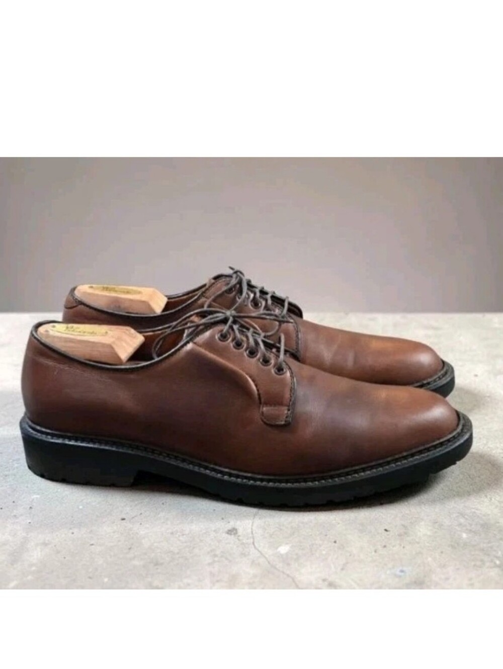 Alden Men's Cognac Brown Leather Plain Toe Blucher Brown Aniline #9432S! Size 9C